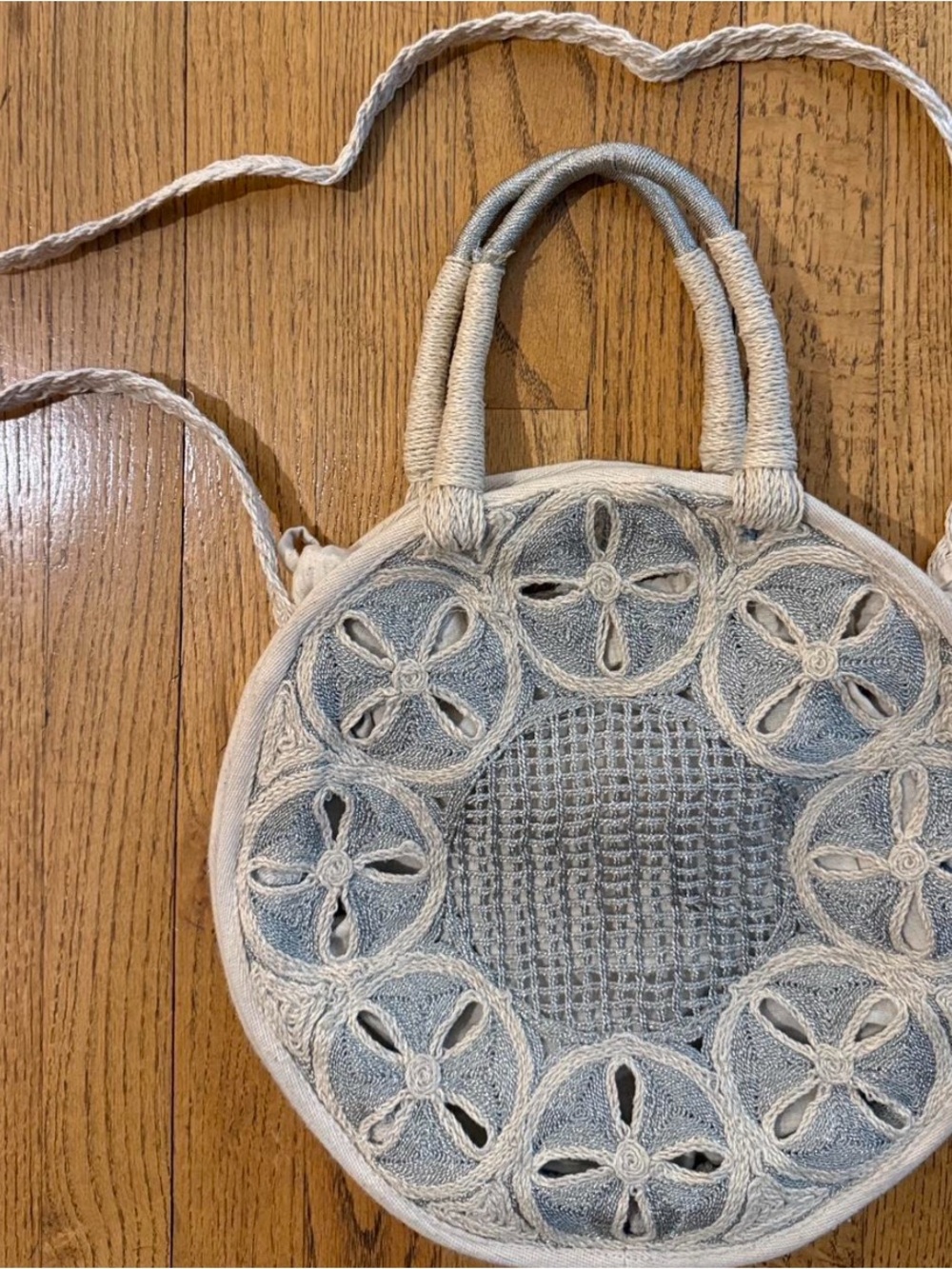 Zara Woven Circle Crossbody Bag Boho Crochet Floral Purse - Picture 2 of 2